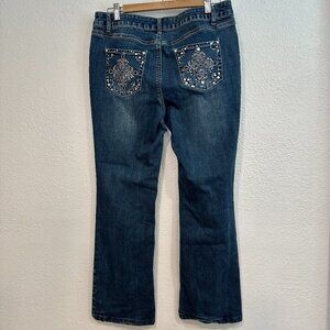 Project Indigo Bootcut Blue Jeans Rhinestone Detail Stretch X34xL28 Womens Sz 12
